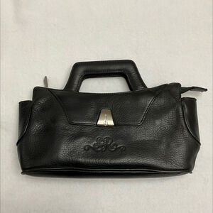 LONGABERGER SO RACHEL LEATHER BLACK HANDLED CLUTCH